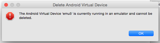 Android Virtual Device cannot be deleted
